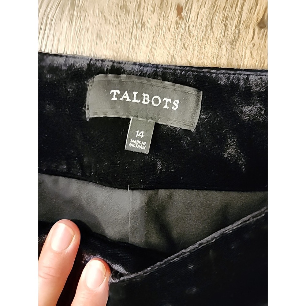 Talbots velvet pants black stretch Side Zip Wide Leg Size 14 - Picture 2 of 10